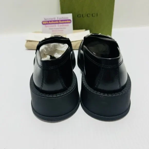 Gucci Horsebit Chunky Loafers Lug Sole Black Leather Shoes G 9/ US 9.5 NIB $990 - Picture 6 of 13